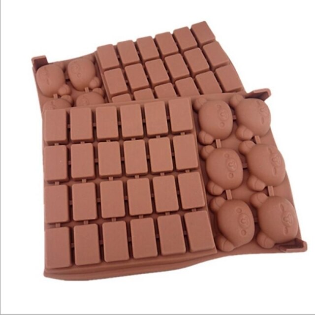  30穴格子クマの形のケーキアイスゼリーチョコレートの金型、シリコーン18×12.5×2cmの（7.1×4.9×0.8インチ）