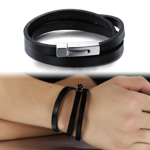 Men's Leather Bracelet Leather Bracelet Jewelry Black For Wedding Party Daily Casual Sports / Titanium Steel