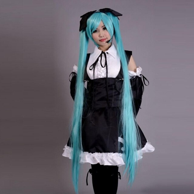  Inspireret af Vokaloid Hatsune Miku video Spil Cosplay Kostumer Cosplay Kostumer / Kjoler Patchwork Uden ærmer Kjole Hovedstykke Ærmer Kostumer / Satin