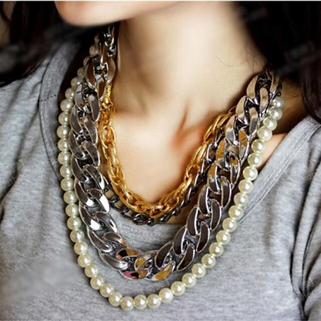  Women's Statement Necklace Layered Necklace Layered Statement Multi Layer Alloy Screen Color Necklace Jewelry For