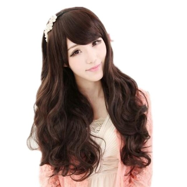  woman lovely long side bang synthetic wavy wigs