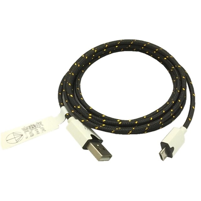  2m 6.6ft gevlochten micro usb-sync-kabel USB-oplader voor samsung s2 / s3 / s4 htc sony lg alle android telefoons (zwart)