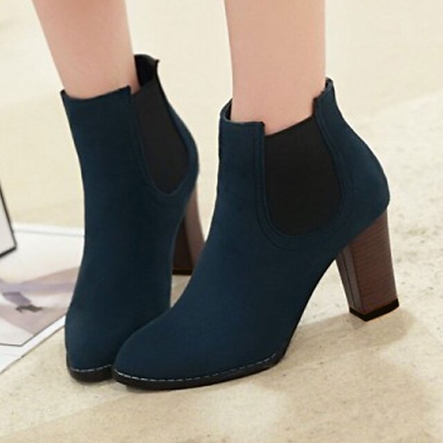  Women's Shoes Leatherette Spring Fall Winter Chunky Heel Booties/Ankle Boots With For Dress Black Red Blue Green