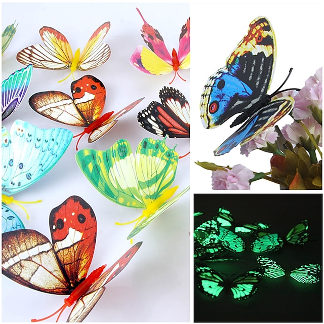  3D Wall Stickers Wall Decals, Luminous Beautiful Butterfly PVC Wall Stickers(Random Mix Colours)(12 Pcs)