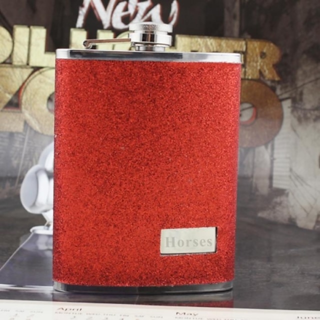  Personalized Gift Red 8oz Leather Flask