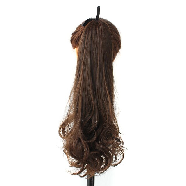  excellent quality synthetic 20 inch light brown long curly clip in ribbon ponytail hairpiece