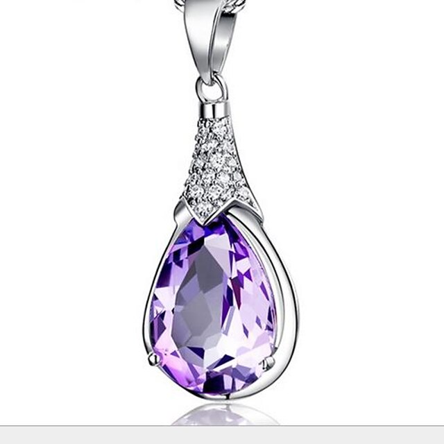  Purple Crystal Drop Silver Purple Necklace Jewelry For Wedding Party Special Occasion Anniversary Birthday Engagement / Gift / Daily