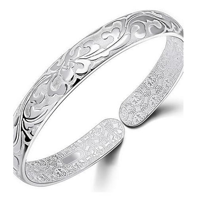  Women's Cuff Bracelet Flower Unique Design Fashion Sterling Silver Bracelet Jewelry Silver For Christmas Gifts Wedding Party Daily Casual