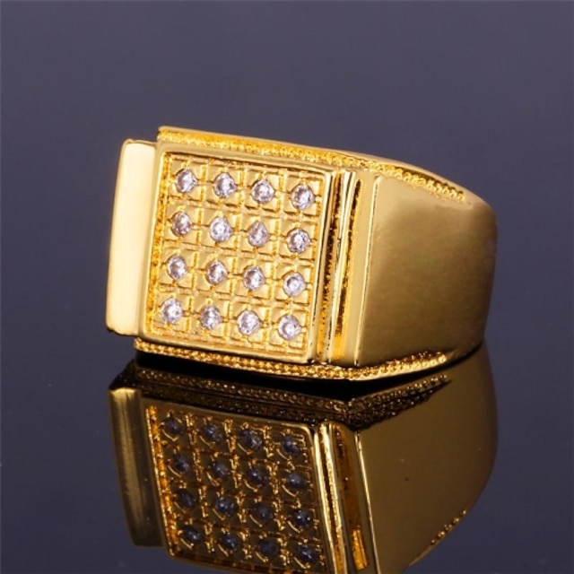  Men's Band Ring thumb ring AAA Cubic Zirconia Golden Silver Zircon Cubic Zirconia Platinum Plated Geometric Statement Ladies Personalized Wedding Party Jewelry / Gold Plated / Gold Plated
