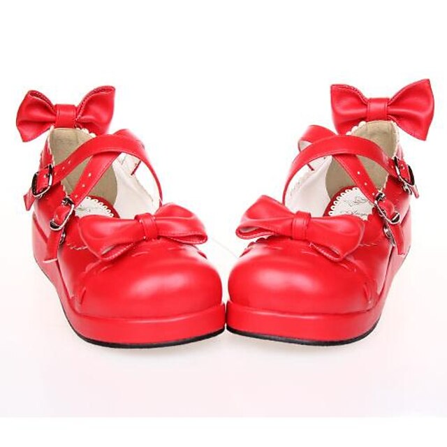  Women's Lolita Shoes Lolita Platform Shoes Bowknot 3 cm Black White Red PU Leather / Polyurethane Leather Halloween Costumes