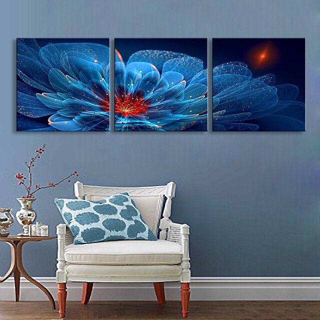  e-HOME® roztažený vedl plátně umění modré květy blesk vliv vedl soubor 3