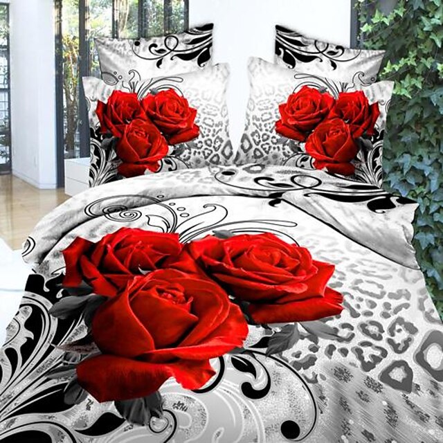  Zestawy kołdra okładka 3D Poliester Reactive Drukuj 4 elementyBedding Sets / 400 / 4 sztuki (1 poszewka na kołdrę, 1 prześcieradło, 2 ozdobne poszewki Euro Sham)