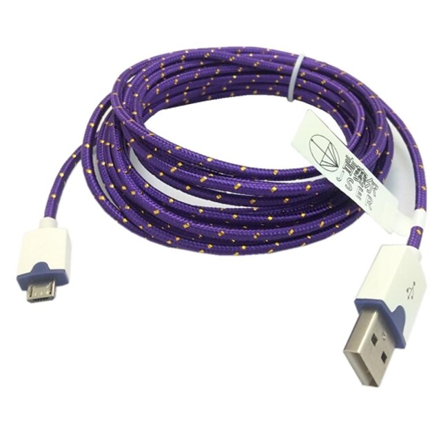  2m 6.6ft gevlochten micro usb-sync-kabel USB-oplader voor samsung s2 / s3 / s4 htc sony lg alle Android-telefoons (paars)