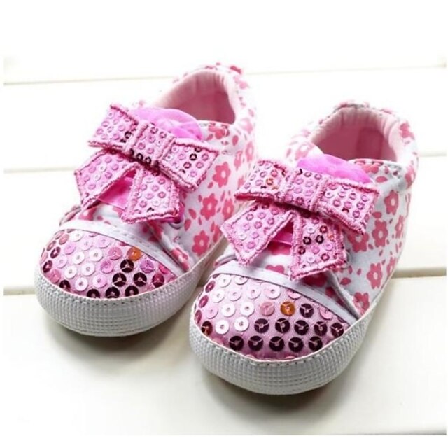  Baby Shoes First Walker Flat Heel Cotton Fashion Sneakers with Bowknot and Sequin Shoes