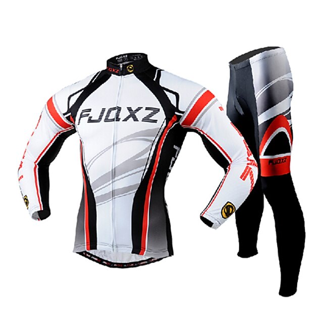  FJQXZ Men's Long Sleeve Cycling Jersey with Tights White Bike Clothing Suit Breathable 3D Pad Quick Dry Ultraviolet Resistant Back Pocket Winter Sports Polyester Mesh Curve Mountain Bike MTB Road