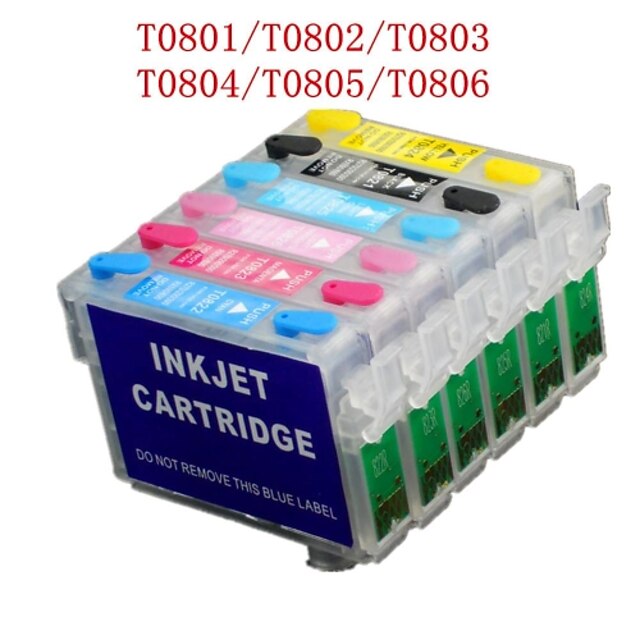  Bloom® T0801-T0806 navulbare inkt cartridge voor Epson Photo R265 / R360 / R285 / p50 / PX820 / PX700W / px50 (6 kleuren 1set)