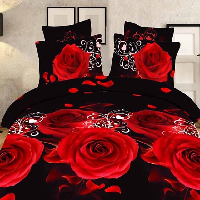  Duvet Cover Sets Floral 3D Polyester Reactive Print 4 PieceBedding Sets Floral / 400 / 4pcs (1 Duvet Cover, 1 Flat Sheet, 2 Shams)