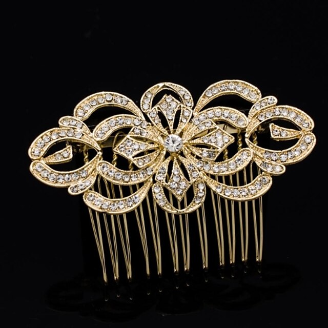 7cm Flower Girl Women Party Prom Palace Flower Hair Comb with Alloy and Clear Rhinestone
