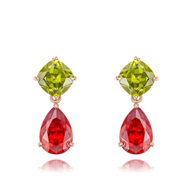  cadeaux roxi classique véritable mode de cristaux autrichiens les boucles d'oreilles de zircon rouge / vert goutte d'eau des femmes (1 paire)