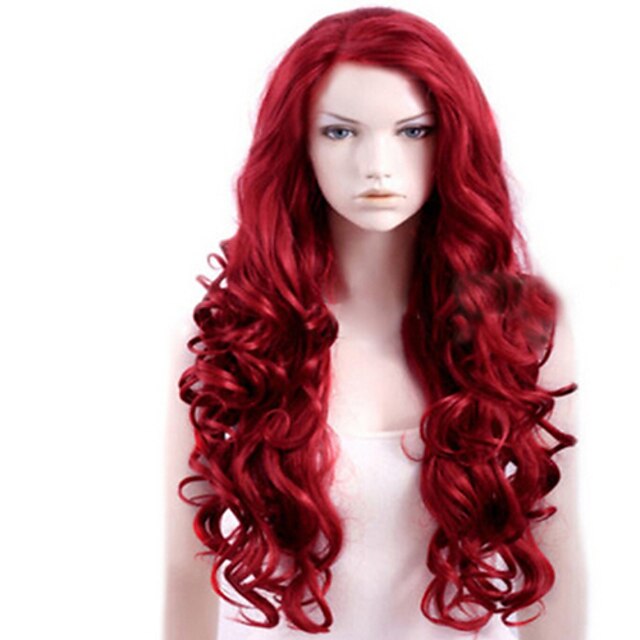  Synthetische Perücken Locken Stil Kappenlos Perücke Synthetische Haare 22 Zoll Damen Seitenteil Rot Perücke Lang