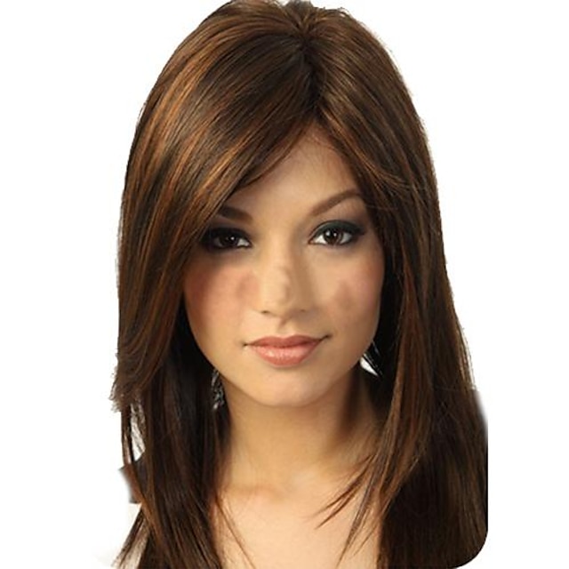  коричневые парики для женщин синтетический парик прямые прямые многослойные стрижки полный парик шнурка длинные темно-коричневые синтетические волосы водопад коричневый