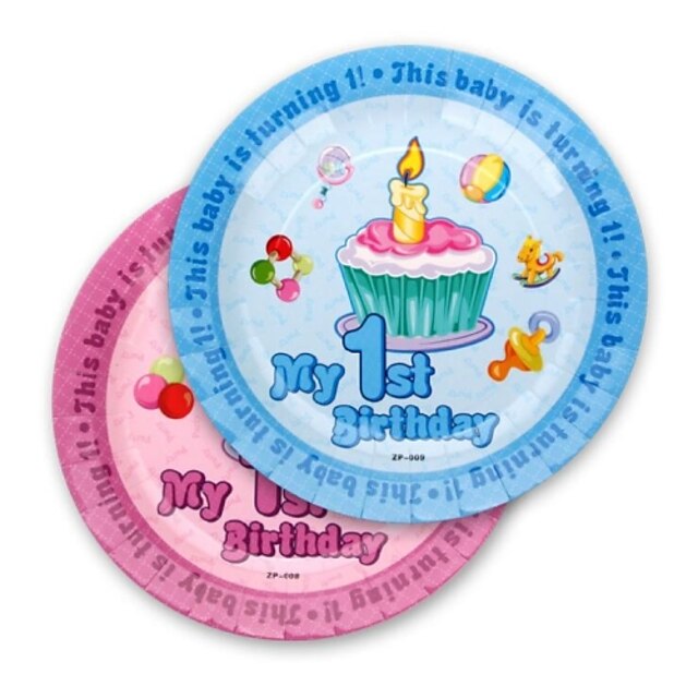  Grade A - Kid's Birthday Cake Cartoon Paper Plates Disposable Dessert Plates Party Supplies 12 Pieces