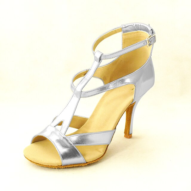  Women's Latin Shoes / Ballroom Shoes Leatherette Buckle Heel Buckle Stiletto Heel Customizable Dance Shoes Silver / Blue