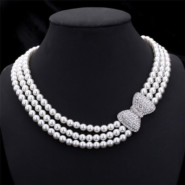  Women's Pearl Choker Necklace Chain Necklace Layered Beads Bowknot Ladies Elegant Bridal Multi Layer Pearl Imitation Pearl Rhinestone Necklace Jewelry For Party Wedding Anniversary Gift Cosplay