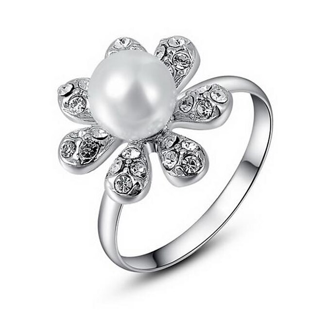  Women's Fashion Imitation Pearl Flower Silver Alloy Statement Rings(1 Pc)