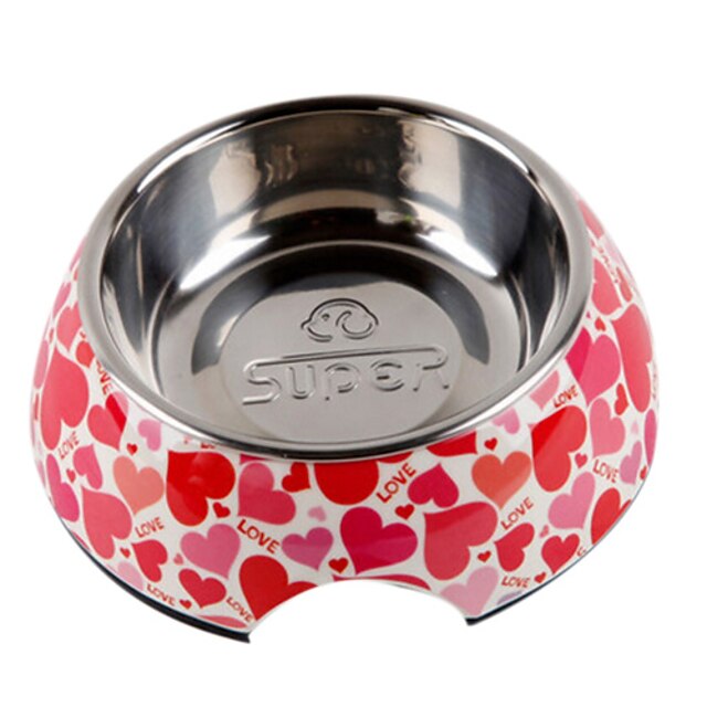  Heart-shaped Pattern Stainless Steel Food Bowl for Pets Dogs