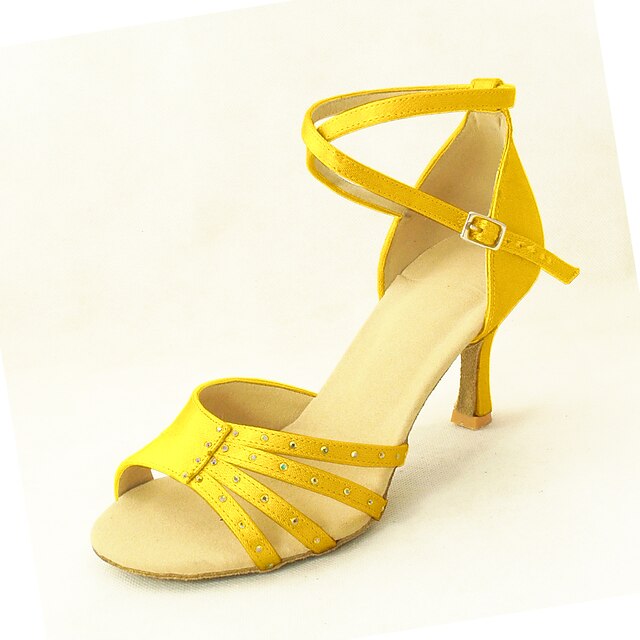  Pentru femei Pantofi Dans Latin / Sală Dans Satin Buclă Sandale / Călcâi Piatră Semiprețioasă / Cataramă Personalizabili Pantofi de dans Migdală / Culoarea pielii / Bronz