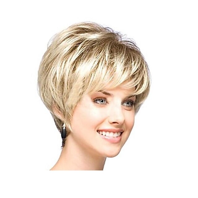  Capless Mix Color Extra Short High Quality Natural Curly Hair Synthetic Wig with Side Bang