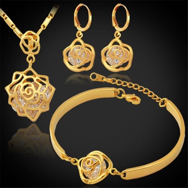  AAA Cubic Zirconia Jewelry Set Ladies Zircon Cubic Zirconia Platinum Plated Earrings Jewelry Golden / Silver For Wedding Party Daily Casual Sports / Gold Plated / Necklace / Bracelets & Bangles