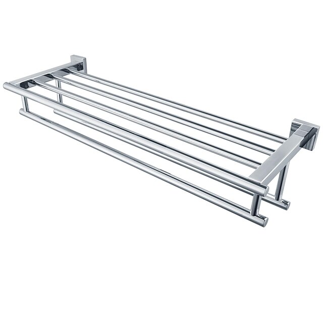  Minimalist Mirror Polishing Stainless Steel Shelf with Towel Rack Towel Rack with Two Towel Bars, A2112