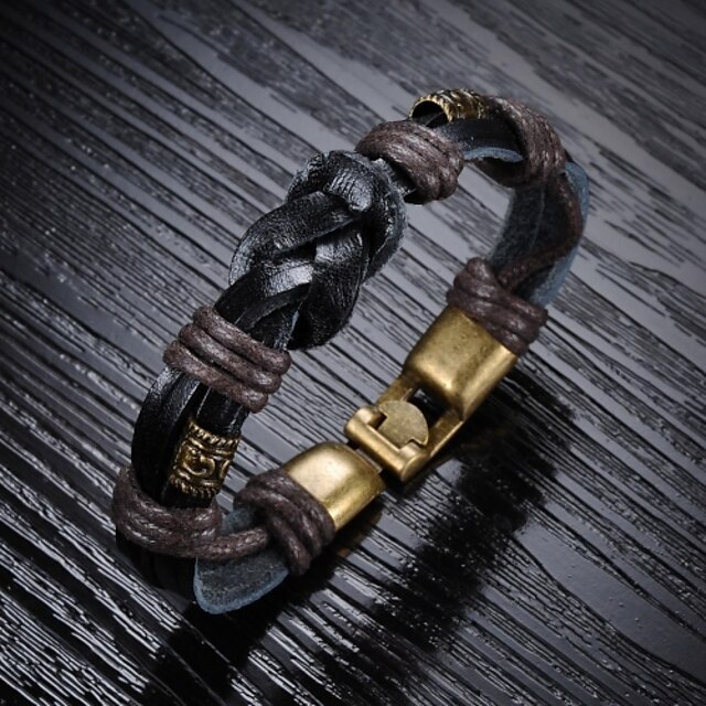  Men's Leather Bracelet - Leather Unique Design, Vintage, Punk Bracelet Black For Gift / Casual