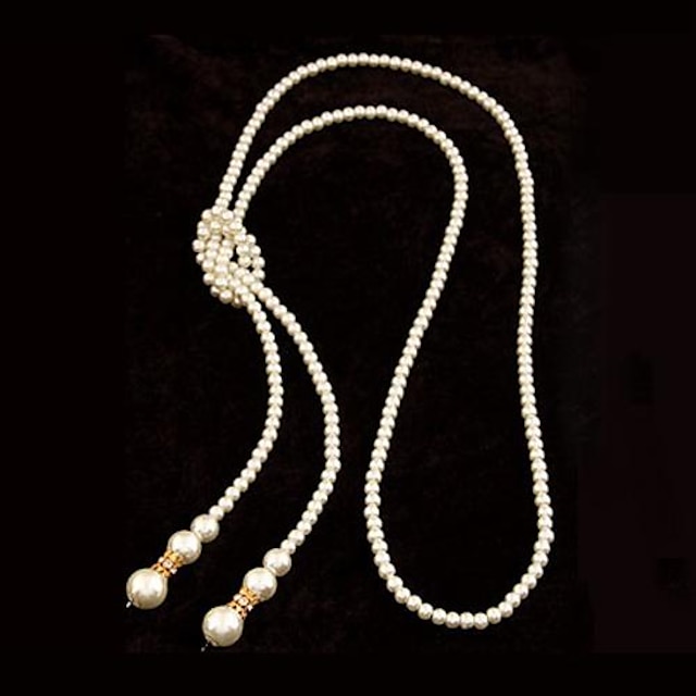  Women's White Necklace Y Necklace Pearl Necklace Flower Pearl Alloy Silver Necklace Jewelry For Party / Evening Daily