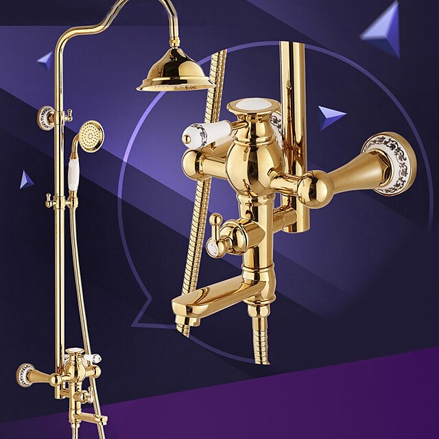  Shower Faucet Set - Handshower Included Rain Shower Traditional Ti-PVD Shower System Ceramic Valve Bath Shower Mixer Taps / Brass / Single Handle Three Holes