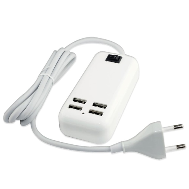  4 USB-poort AC-oplader adapter voor ipad / iphone / samsung (15w DC5V 6a, 100 ~ 240v eu stekker, 1.5m)