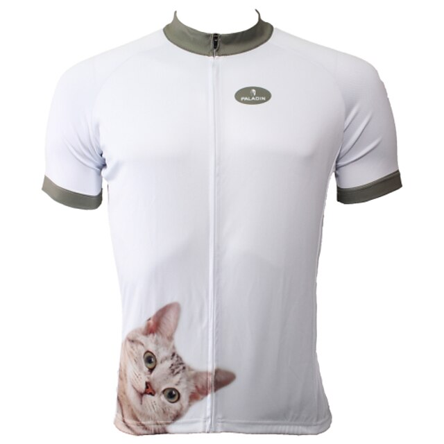  ILPALADINO Men's Short Sleeve Cycling Jersey Polyester White Cat Bike Jersey Top Mountain Bike MTB Road Bike Cycling Breathable Quick Dry Ultraviolet Resistant Sports Clothing Apparel / Stretchy
