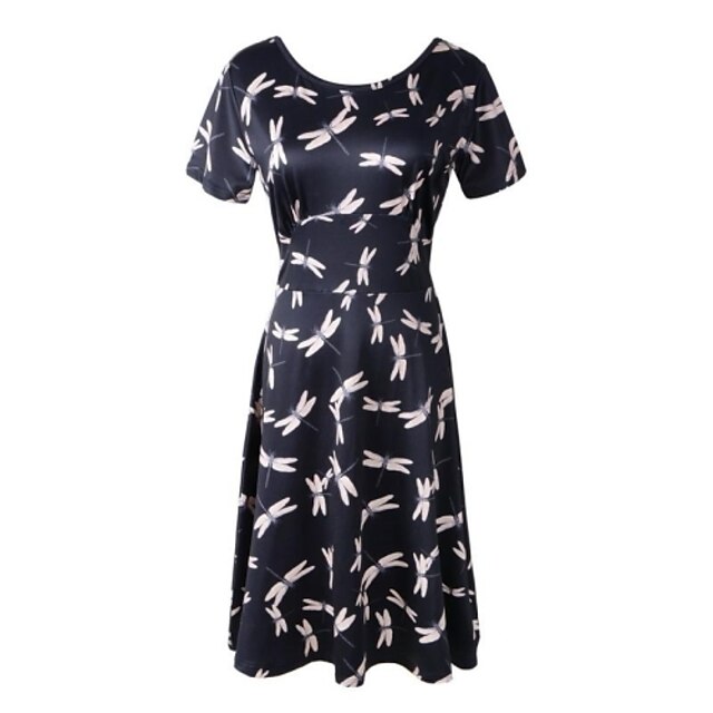 Women's Print Black Dress , Casual Round Neck Short Sleeve 2587883 2023 ...
