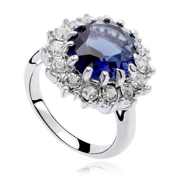  Statement Ring Crystal Round Cut Dark Blue Zircon Cubic Zirconia Alloy Cocktail Ring Luxury Fashion Blinging / Women's