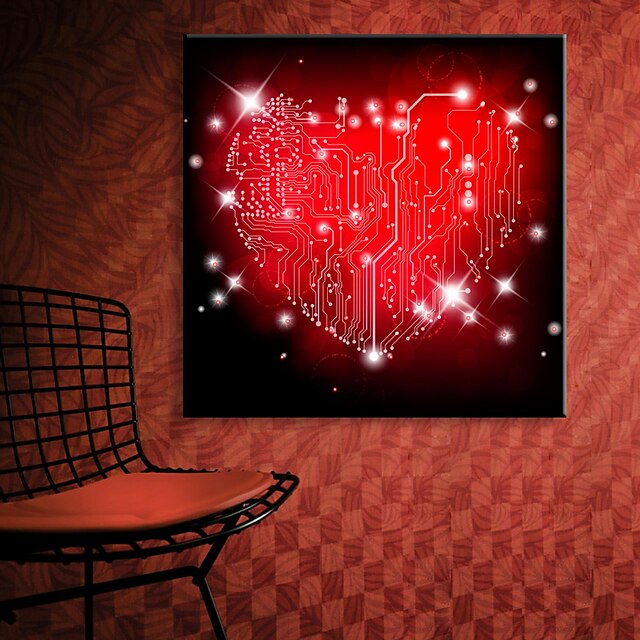  e-home® feszített vezetett vászon nyomtatási art piros szerelem vaku hatása vezetett villogó optikai szál print