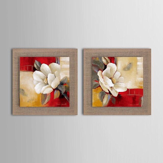  Handgeschilderde Bloemenmotief/Botanisch Horizontaal Hang-geschilderd olieverfschilderij Huisdecoratie Twee panelen
