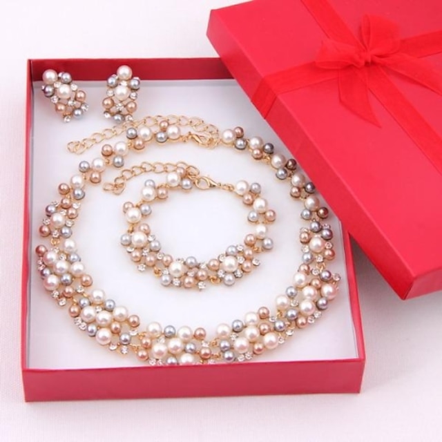  Women's Multicolor Pearl Jewelry Set Drop Earrings Bead Bracelet Ladies Elegant Bridal Pearl Rhinestone Gold Plated Earrings Jewelry Golden / White For Party Wedding Special Occasion Anniversary