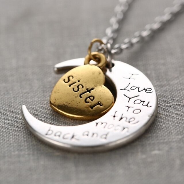  Women's Pendant Necklace Monogram Engraved Moon Heart Love Crescent Moon i love you to the moon and back Ladies Personalized Fashion Alloy Gold / Silver Necklace Jewelry 1pc For Gift Casual Daily