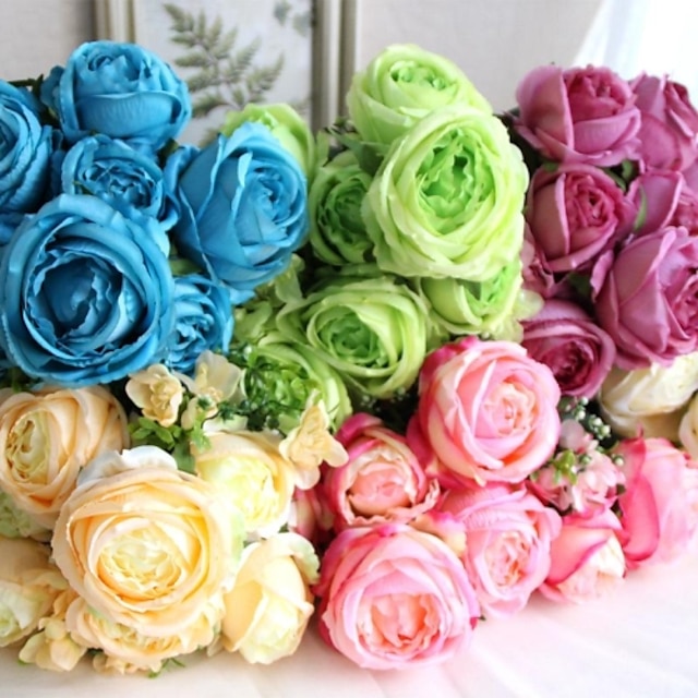  roses de soie artificielle classique bouquet de mariée table de la maison des fleurs décoratives décoration de fête de mariage (plus de couleurs)
