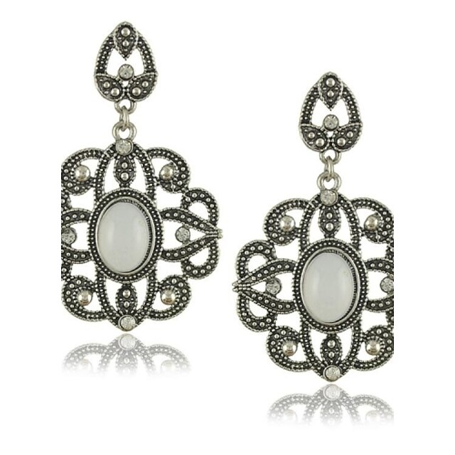  Ethnic Style White stone earrings Flower Design Vintage Jewelry