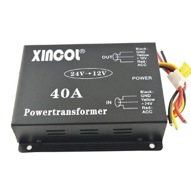  xincol® voertuig auto dc 24v naar 12v 40a voeding transformator omvormer met ventilator regulatie-zwart
