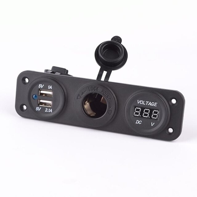  מטען לרכב dc12v 3.1a פנל שלושה חור עם יציאת usb כפול מתאם מתח מד מתח שקע חשמל