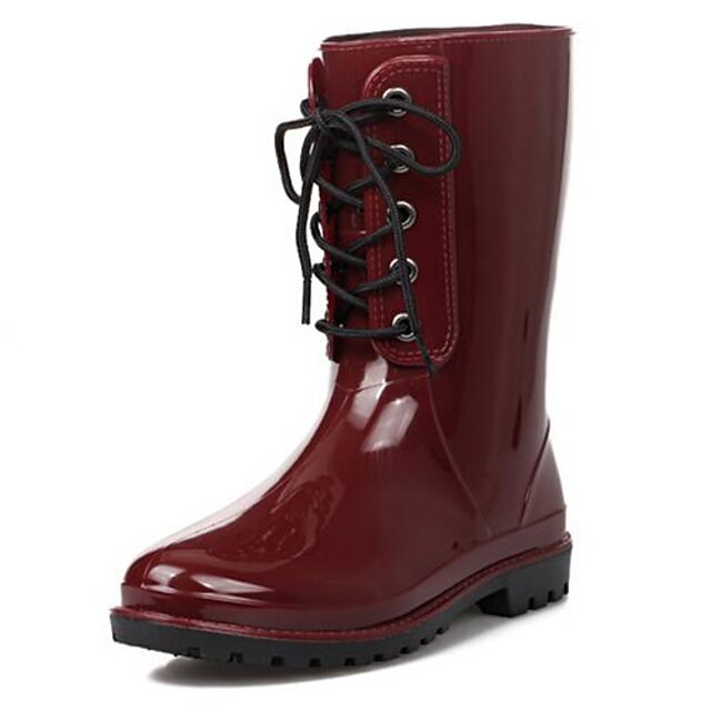  Women's Spring Fall Winter Rain Boots Latex Casual Chunky Heel Lace-up Black Beige Burgundy